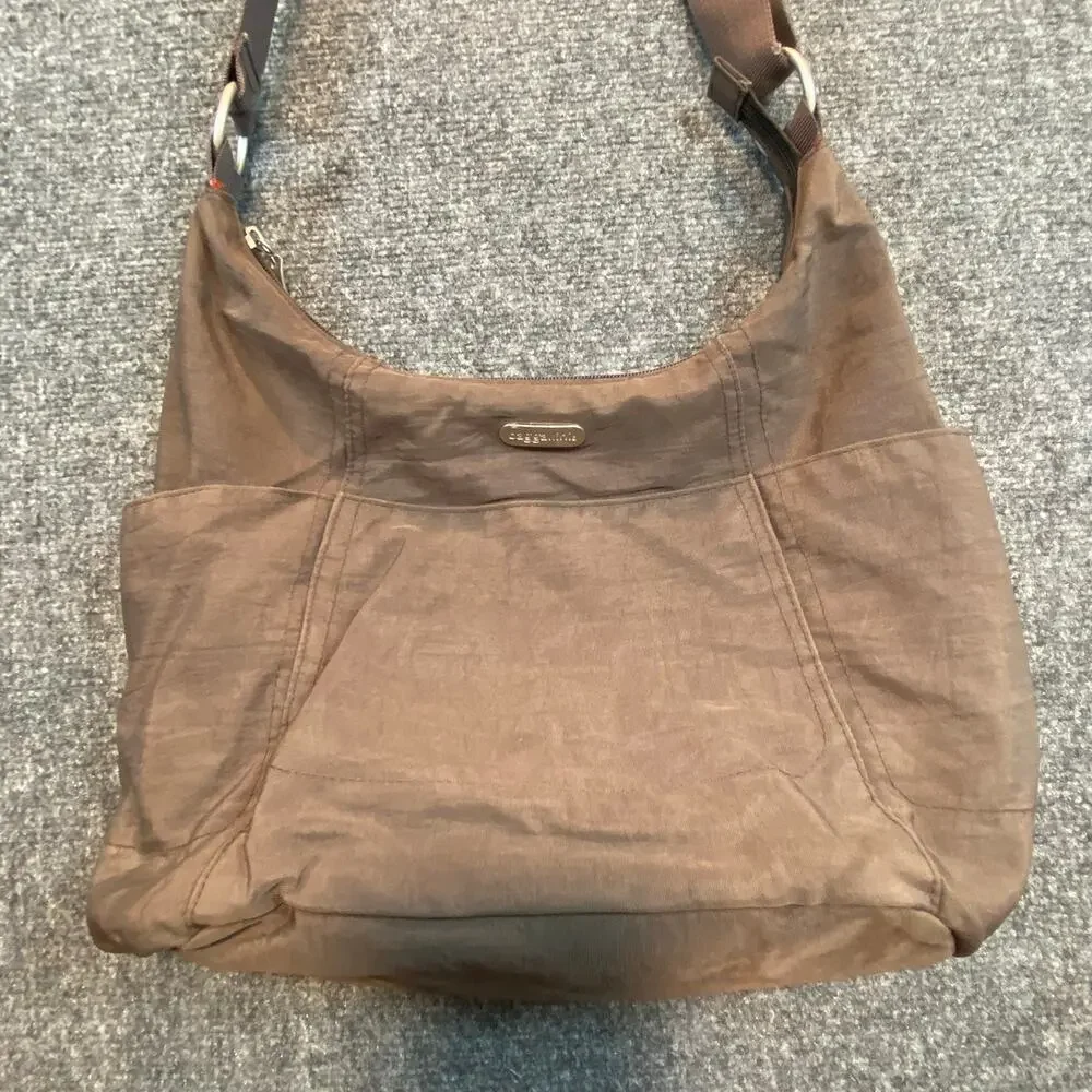 Baggallini Women Brown Nylon Large Hobo Shoulder Bag Adjustable Crossbody Purse
